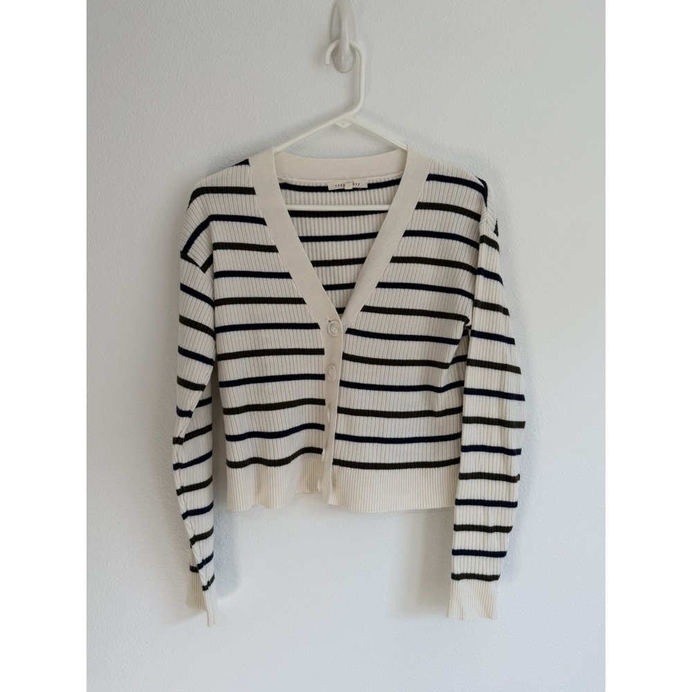 Copper Key Striped Knit Cardigan Cream Navy Green V Neck Button Front Women S